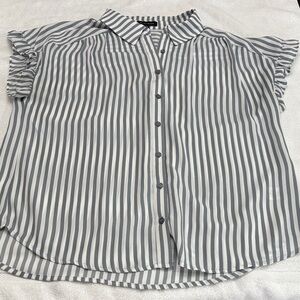 Pleione Women's Striped Button-Down Shirt - Gray and White